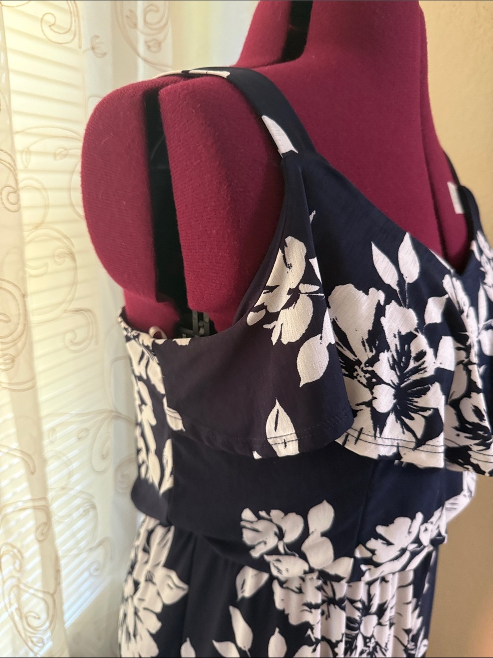 Navy and White Floral Maxi Dress - Picture 2 of 4